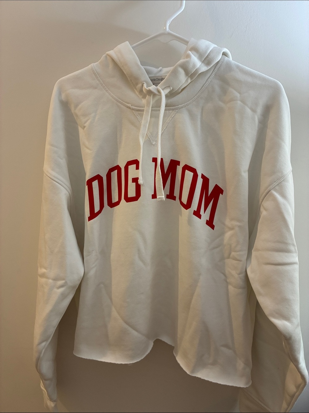 Favorite Daughter Cream Hoodie oversized Red DOG MOM large EUC
